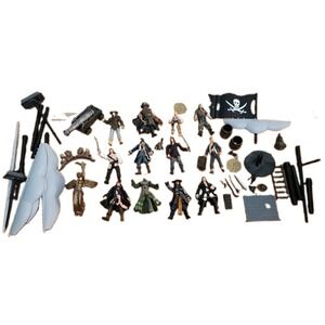 Lot Pirates Of The Caribbean Figures And Accessories Bundle Ship Parts Weapons
